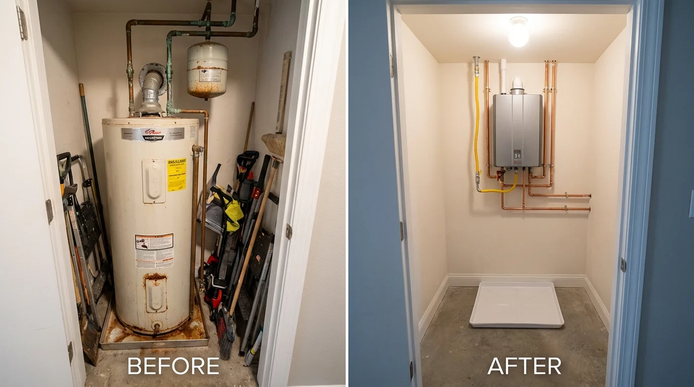 Tank water heater versus wall-mounted tankless unit comparison for Belgrade, ME homeowners